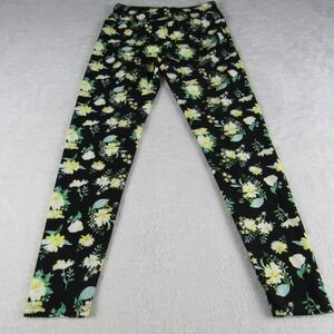 LuLaRoe Floral Leggings Womens One Size Black Yellow Soft Stretchy
